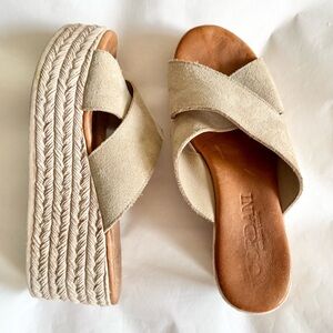 CORDANI Bella Sand Beige Suede Leather Espadrille Wedge Sandal Women's sz 37 6.5